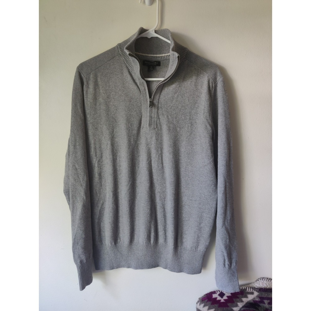 Banana Republic Men's 1/4 Zip Mock Neck Sweater‎ Cotton Cashmere Gray Size M